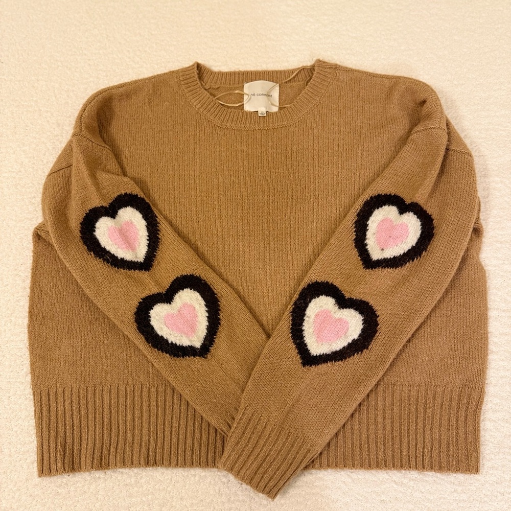 Charming Heart-Embellished Tan Sweater
